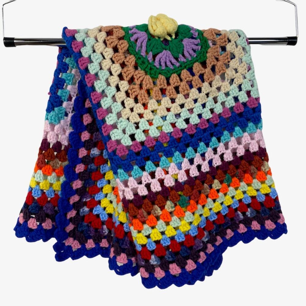 Baby or Lap Blanket Hand Knit Crochet Multicolor Homemade Granny Boho